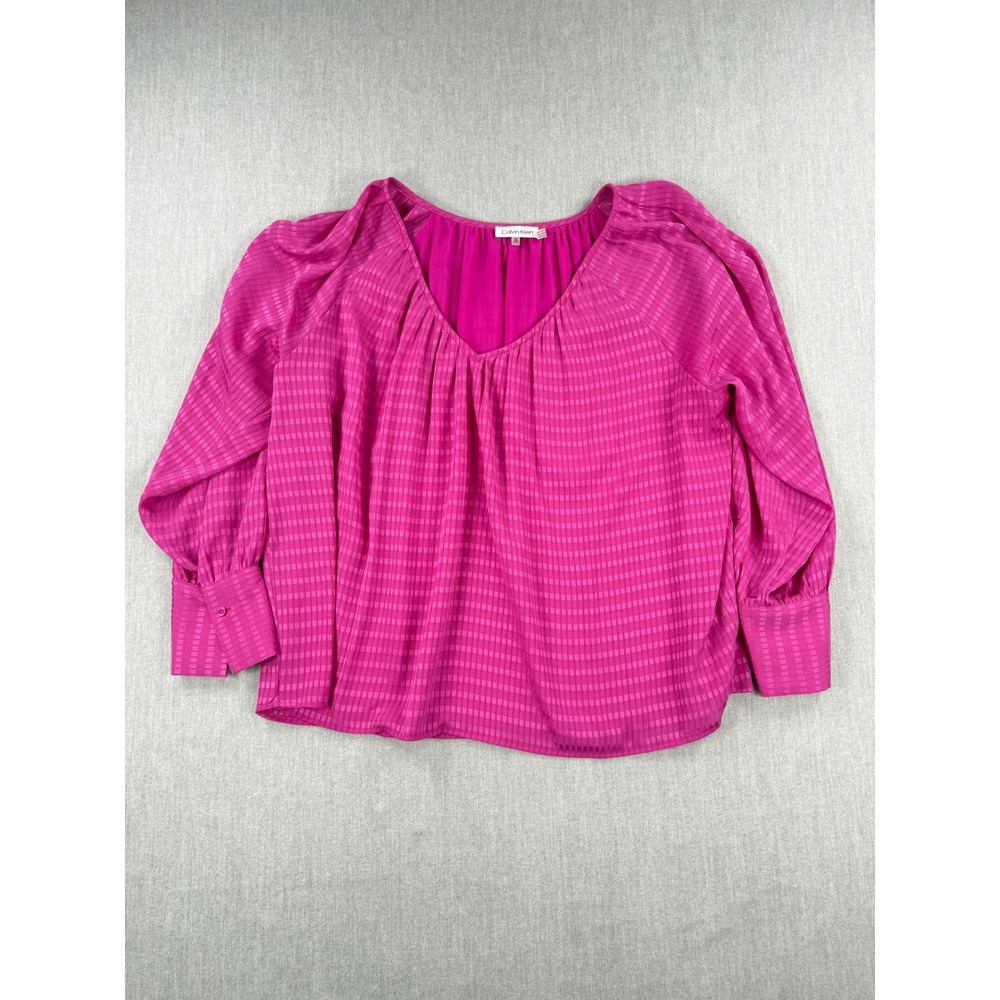 Calvin Klein Pink Textured V-Neck Long Sleeve Blouse Top OX Plus Size